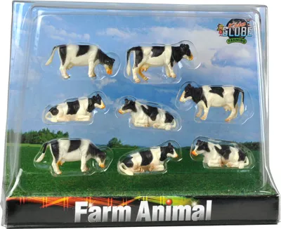 Image de Mini Fermette de Vaches Noir & Blanc 1:87 - Set de 8 pièces