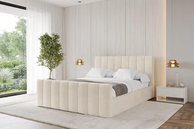 Produktbild von ALTDECOR Polsterbett mit Bettkasten und Fußteil - STERA-Z 180x200 cm Beige - Bett mit Matratze H3/H4, Kopfteil, Boxbett, Lattenrost, Doppelbett mit Stauraum