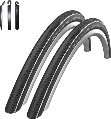 Produktbild von 2 x Schwalbe Lugano 2 28" Rennradreifen Fahrradmantel - Schwarz/Weiß - (25-622) inkl. Reifenheber