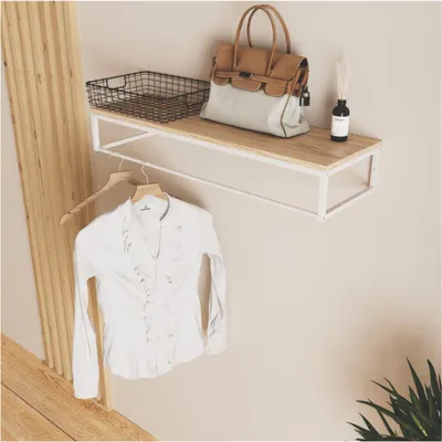 Image de Penderie étagère murale bois et métal blanc GRIF
