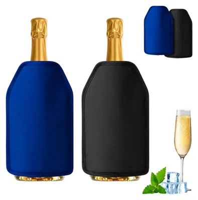 Weinflaschenkühler-Manschette 2er Set, 24 cm, Nylon, schwarz+blau