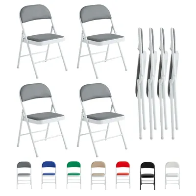 Produktbild von mcc direct Klappstuhl, Kunstleder Klappstuhl mit Metallrahmen und gepolstertem Sitz, für Zuhause, Büro und Empfang, 4er Set, Farbe: Grau