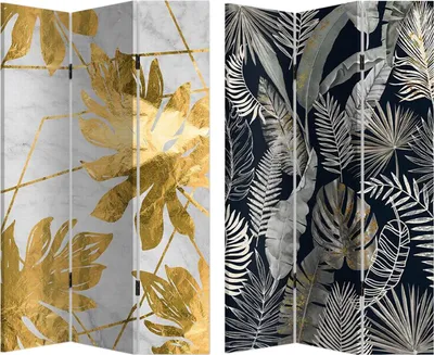 Produktbild von Paravent Blätter-Design Gold Silber 170 x 120 cm beidseitig bedruckt