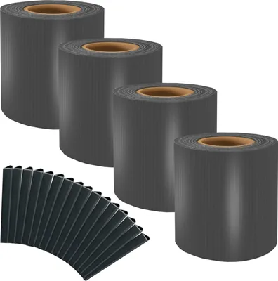Produktbild von Sellon24® PVC Sichtschutzstreifen Doppelstabmatten Zaunfolie 4er Set | 4 Rollen 35m x 19cm Befestigungsclips Sichtschutz Windschutz 450g/m² Anthrazit