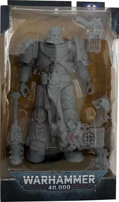 A Warhammer 40,000 Chaos Space Marine action figure in its packaging.