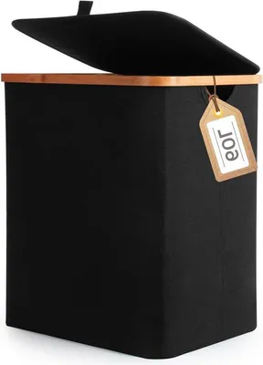 Immagine prodotto di Cesto portabiancheria pieghevole da 60 litri con coperchio, nero, tessuto Oxford