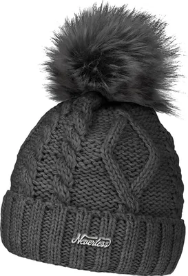 Produktbild von gefütterte Damen Strickmütze Fell-Bommel Fleece-Futter Kunstfell Winter-Mütze Bommelmütze Neverless®