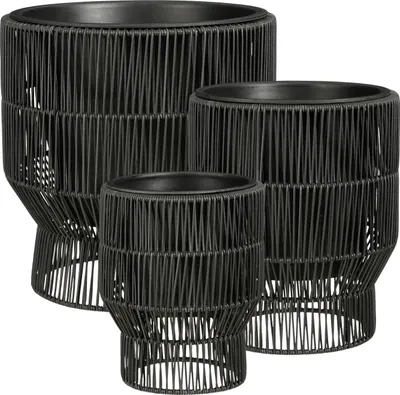 Produktbild von Mica Decorations Peta Pflanzenständer – Set von 3 – Pflanzentopf für Blumen und Außenpflanzen – Für den Außenbereich – Schwarz