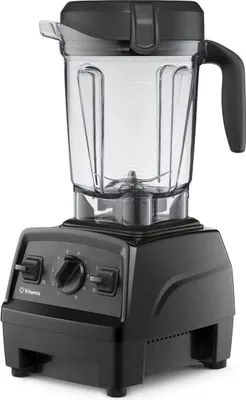 A black Vitamix Explorian E320 blender is shown against a white background.