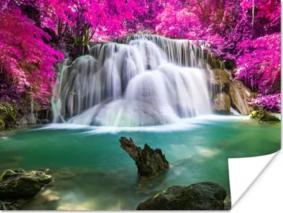 Produktbild von MuchoWow® Poster Wasserfall - Rosa - Bäume 120x90 cm - Wandbild