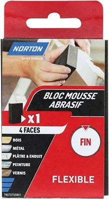 Image de Éponge 4 faces 100x66x26 grain 180 fin Norton Courants - Norton