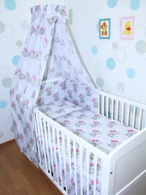 Produktbild von Primawela Baby Bettwäsche Set- 6 teiliges Set mit Vollstoff Himmel Bettset Nestchen 24. Girl Bärchen