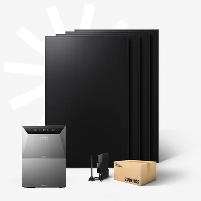 Produktbild von Kleines Kraftwerk 1920W Balkonkraftwerk ohne Halterung (bifazial) inkl. Anker Solarbank 4 + Zusatzbatterie – 0% MwSt – Solaranlage mit Speicher
