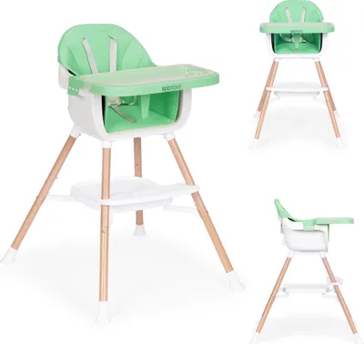 Obrázok produktu pre Detská jedálenská stolička 2v1 ECOTOYS zelená, odnímateľná tácka, 5-bodové pásy
