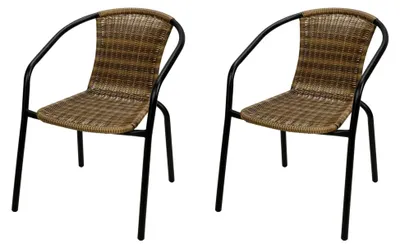 Produktbild von 2 Stück Stahl/Polyrattan Bistrostuhl stapelbar für Garten, Terrasse und Balkon