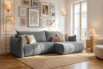 Produktbild von Ecksofa Schlafsofa ONTARIO in Stoff Poso Grau Ottomane Rechts