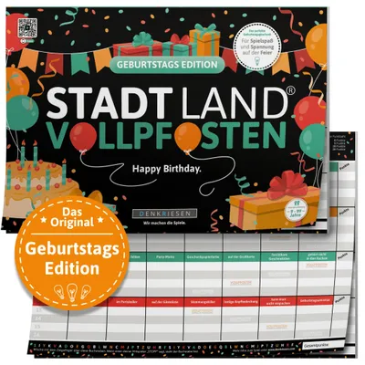 Immagine prodotto di D & R Denkriesen STADT LAND VOLLPFOSTEN® - EDIZIONE GEBURTSTAGS - Buon compleanno. - A4 DENSL2019