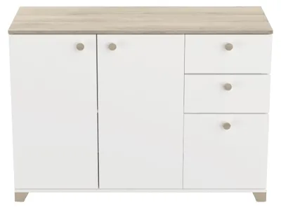 Image de CALICOSY - Buffet 3 portes et 2 tiroirsReproduction chêne kronberg et blanc - L119,6 cm