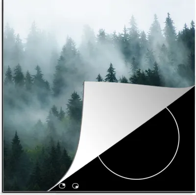 Produktbild von KitchenYeah© Herdabdeckplatte Nebel - Bäume - Wald , 78x78cm, Küche Deko, Glaskeramikkochfeld Herdabdeckung, Abdeckplatte fùr Kochfeld