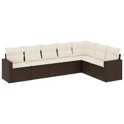 Produktbild von vidaXL 7-tlg. Garten-Sofagarnitur mit Kissen Braun Poly Rattan
