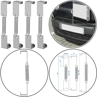 Produktbild von Nummernschild Halter Rahmenlos 4er Set Kennzeichenhalter Klemmhalterung B15 mm Universell Nummernschildhalter 107-180 mm