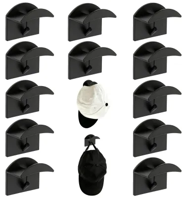 12 selbstklebende Doppelhaken für Mützen, Wandhalter, schwarz
