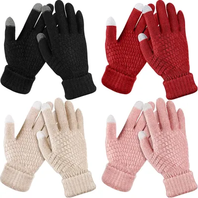 Produktbild von 4 Paar Damen Winter Touchscreen Handschuhe Warm Fleece Gefüttert Strickhandschuh