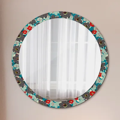 Produktbild von Runder Spiegel mit Modernem Aufdruck - Dekospiegel Wandmontage -retro blumen muster- Ø100cm