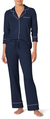 Produktbild von Amazon Essentials Damen Baumwolle Modal Langarmshirt und Pyjamahose in voller Länge (in Übergröße erhältlich), Marineblau, 5XL Plus