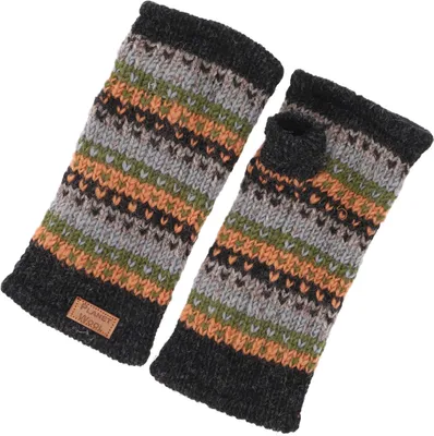 Produktbild von Handstulpen, Handgestrickte Wollstulpen aus Nepal, Gemusterte Armstulpen, Pulswärmer - Grün, Uni, Wolle, Handschuhe & Handstulpen
