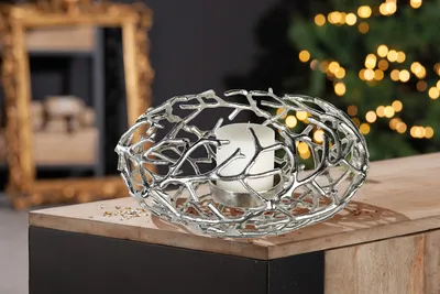Immagine prodotto di Gilde Kerzenleuchter, "Twigs", Aluminium, silberfarben, VE 1, H. 20 cm, D. 42 cm 43204 4001250432043