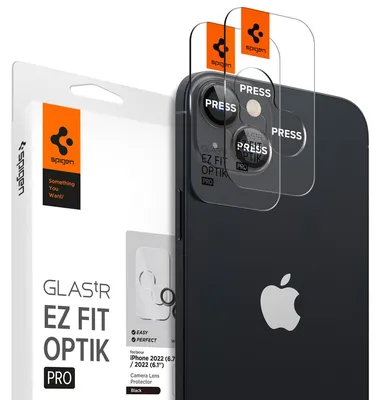 Obrázek produktu pro Spigen skleněná fólie na fotoaparát EZ Fit Optik Pro iPhone 15 / 15 Plus / 14 / 14 Plus černá (2 ks/balení)