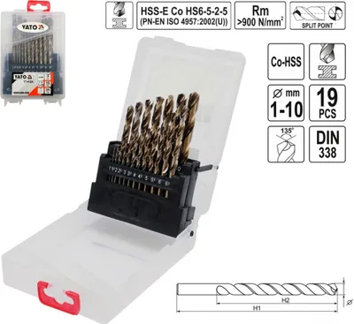 Produktbild von Edelstahl-Bohrer Satz Cobalt Kobalt Metall Spiral-Bohrer Satz Co-Hss 1-10 mm 19 Tlg