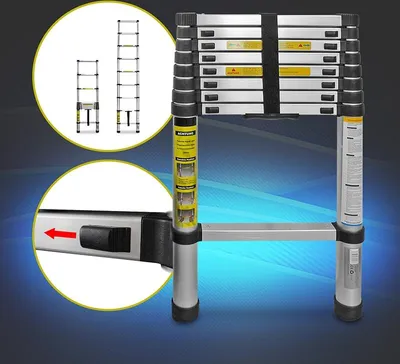 Produktbild von Eaxus® Teleskopleiter 2,6m - DIN EN 131 Aluminium Mehrzweckleiter Ausziehbar mit 9 Stufen, Silber
