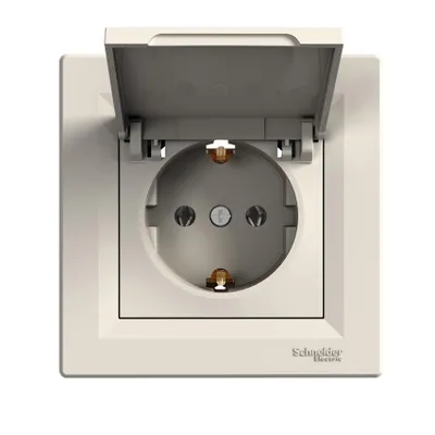 Immagine prodotto di presa 2p+PE con sportello, crema Schneider Asfora