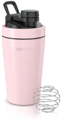 Produktbild von Arendo Protein Shaker Edelstahl, Eiweißshaker 500 ml, verschließbar, bruchfest, BPA-frei, Edelstahl, auslaufsicher, spülmaschinengeeignet, mit Tragegriff und Mixball, rosa