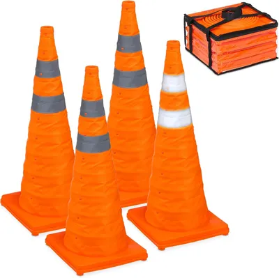 Productafbeelding van Pionnen - Set van 4 - Opvouwbaar - Reflecterende strepen - Oranje