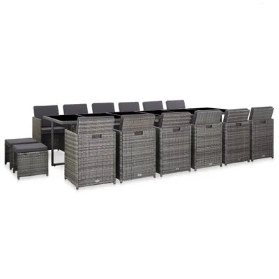 Image de vidaXL Ensemble de jardin 17 pièces avec coussins Poly Rattan Gris