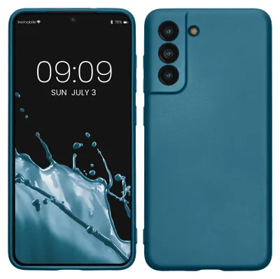 Produktbild von kwmobile Handyhülle für Samsung Galaxy S21 FE Hülle - Silikon Case metallisch schimmernd - Schutzhülle Cover - Metallic Karibikblau