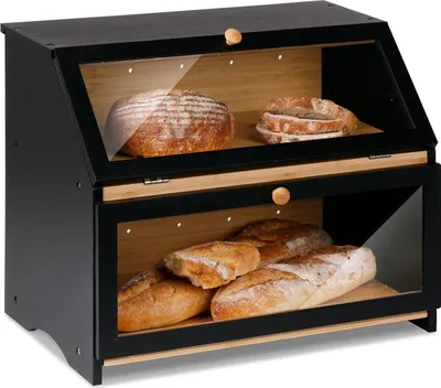 Produktbild von Bambus Brotkasten 2 Etagen Brotbeh?lter lebensmittelecht Brotaufbewahrung pflegeleicht 39x25x32cm Schwarz