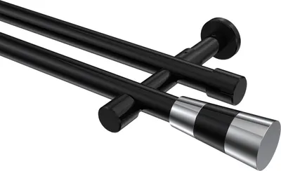 Produktbild von Interdeco Gardinenstange / Vorhangstange Schwarz, Typ Prestige Tanara (Konus Bicolor) ohne Ringe, 20 mm Ø 2-läufig, 100 cm