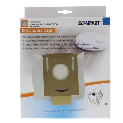 The image shows the packaging of dirt disposal bags for a robot vacuum cleaner.