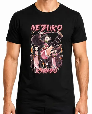 Imagen del producto de Camiseta de hombre, estilo anime, con diseño de Nezuko Kamado, kimono, bambú, "Demon Slayer" (Cazadores de Demonios), ideal para regalo o cosplay. Color: negro. Talla: L