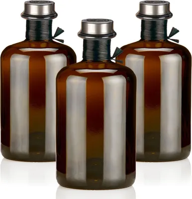 Produktbild von Apothekerflasche braun 500ml mit Korken, Flaschenkapseln & Bastband, 3 Braunglas Flaschen 0,5L leer Korken titan Siegel schwarz