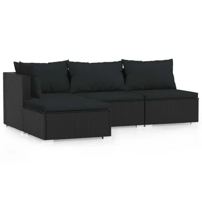 Immagine prodotto di Set da giardino 4 pezzi con cuscini, rattan sintetico nero, vidaXL
