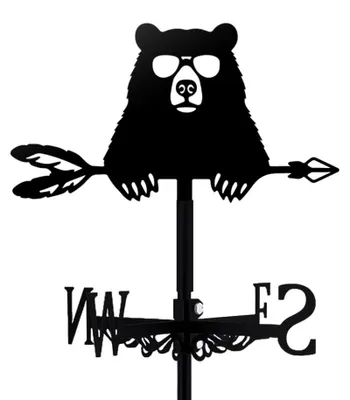 Wetterfahne Bär mit Sonnenbrille, schwarz, 34,8 x 24,6 cm, Eisen