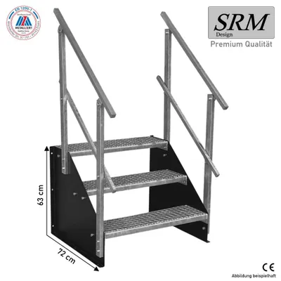 Obrázek produktu pro 3stupňové volně stojící schodiště model 1 volně stojící černé schodiště ocelové schodiště šířka 100 cm výška 63 cm 2x zábradlí