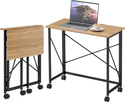 Produktbild von Schreibtisch Klappbar Kleiner 80 cm Klappschreibtisch mit Rollen Platzsparend Computertisch für Home Office, Eiche