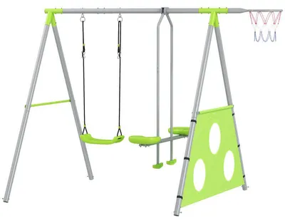 Image de Ensemble de balançoires - Balançoire d'extérieur - Aire de jeux - Structure en acier - Avec siège et dossier verts