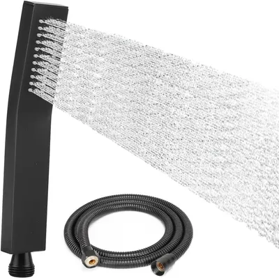 Productafbeelding van Douchekop met slang - Handdouche - Waterbesparend - Vierkant - Zwart - 1-5 m slang - 44 anti-verstoppingssproeiers
